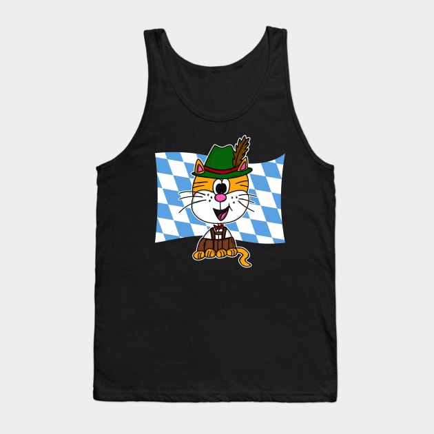 Bavarian Flag Cat Tyrolean Hat Lederhosen Germany Funny Tank Top by doodlerob